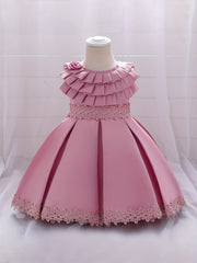 Baby Girls Bowknot Lace Trim Princess Dress Clothes For Performance Gift