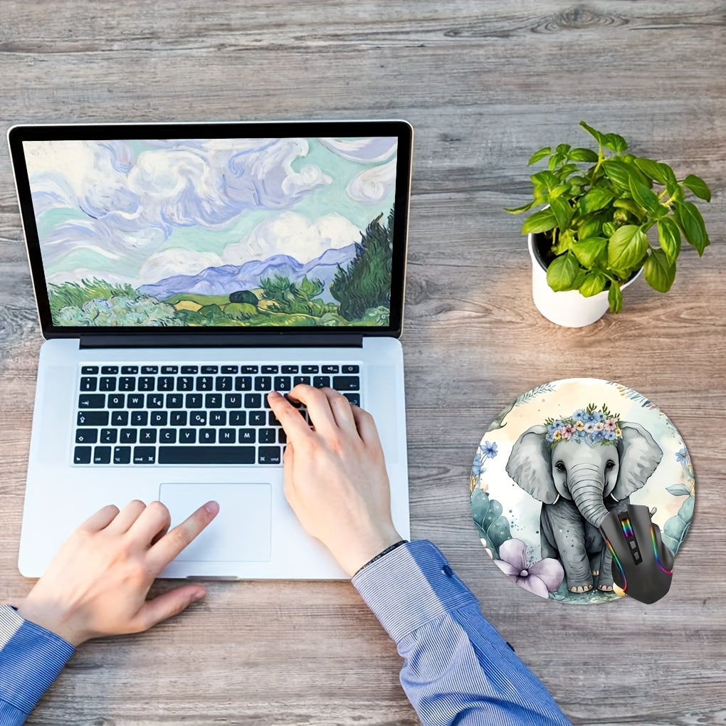 Elephant Mouse Pad Round Non Slip Rubber Mouse Pad Laptop Office Computer Decor