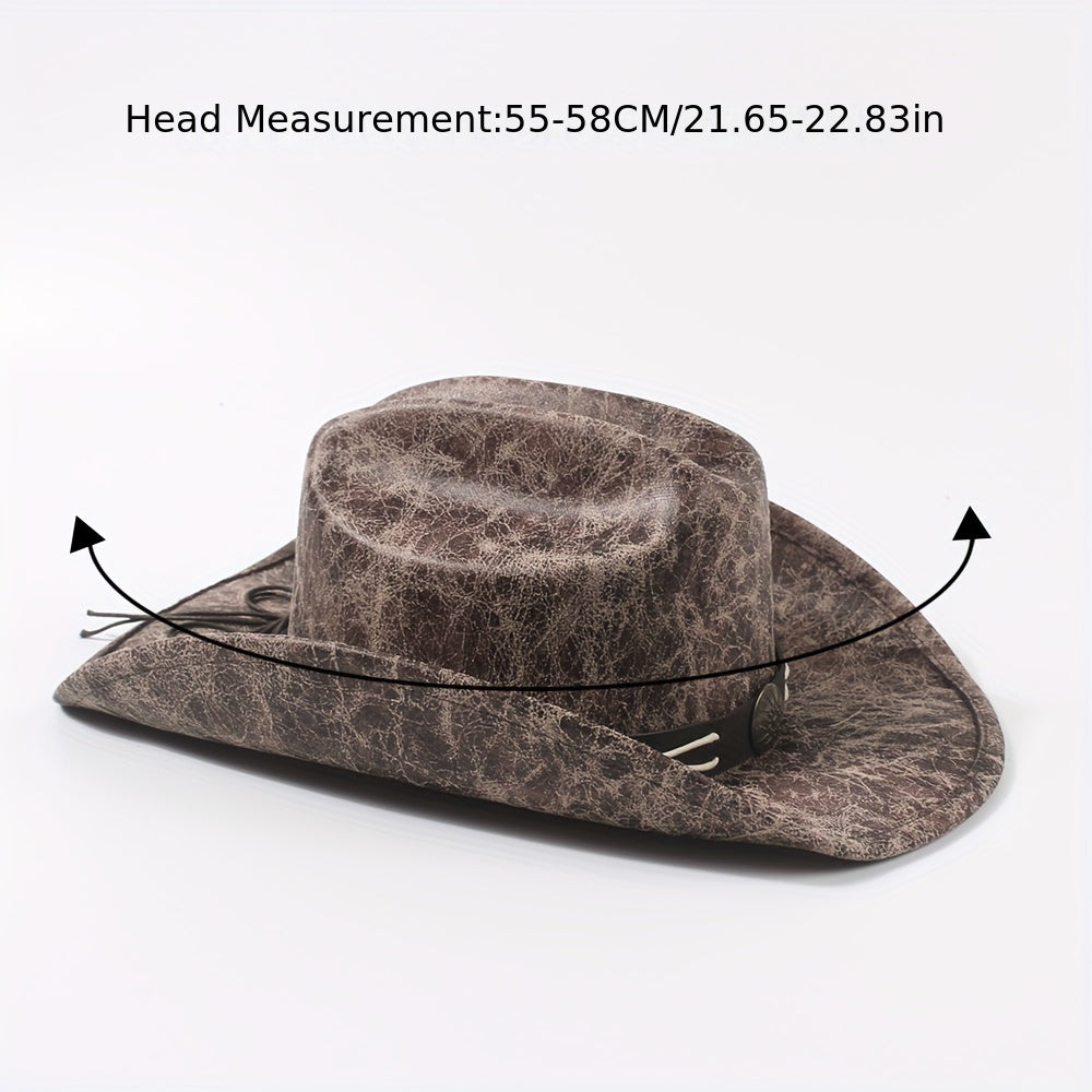 Vintage PU Leather Cowboy Hat Western Fedora Cap