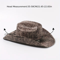 Vintage PU Leather Cowboy Hat Western Fedora Cap