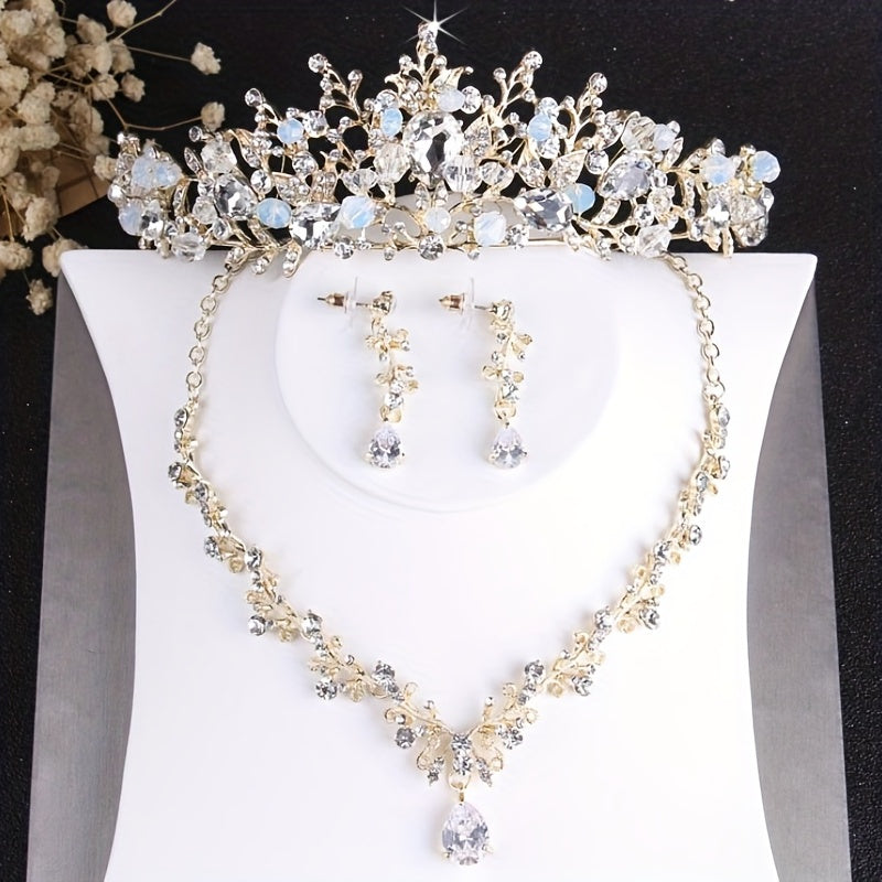 Bridal Crystal Crown Necklace Earrings Set Jewelry