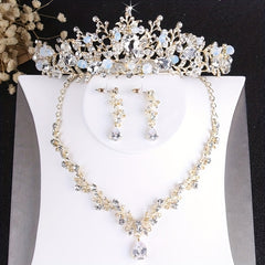 Bridal Crystal Crown Necklace Earrings Set Jewelry