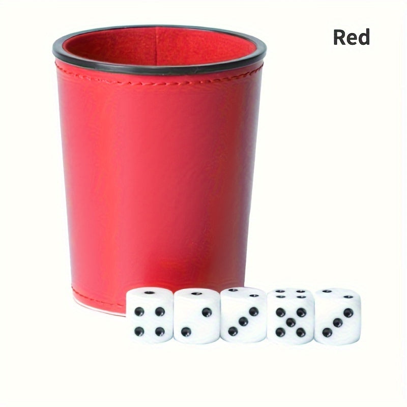 PU Leather Dice Cup Set with 5 Dices Party Drinking Game Set