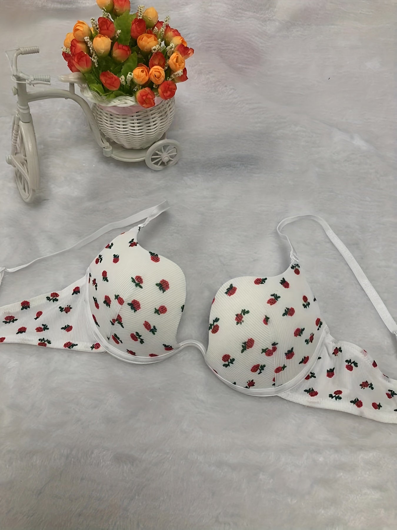 Floral Print Plunge Bra Push Up Lingerie