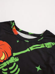 Boys Halloween 2pcs Sweatshirt & Sweatpants Set Pumpkin Skeleton Print