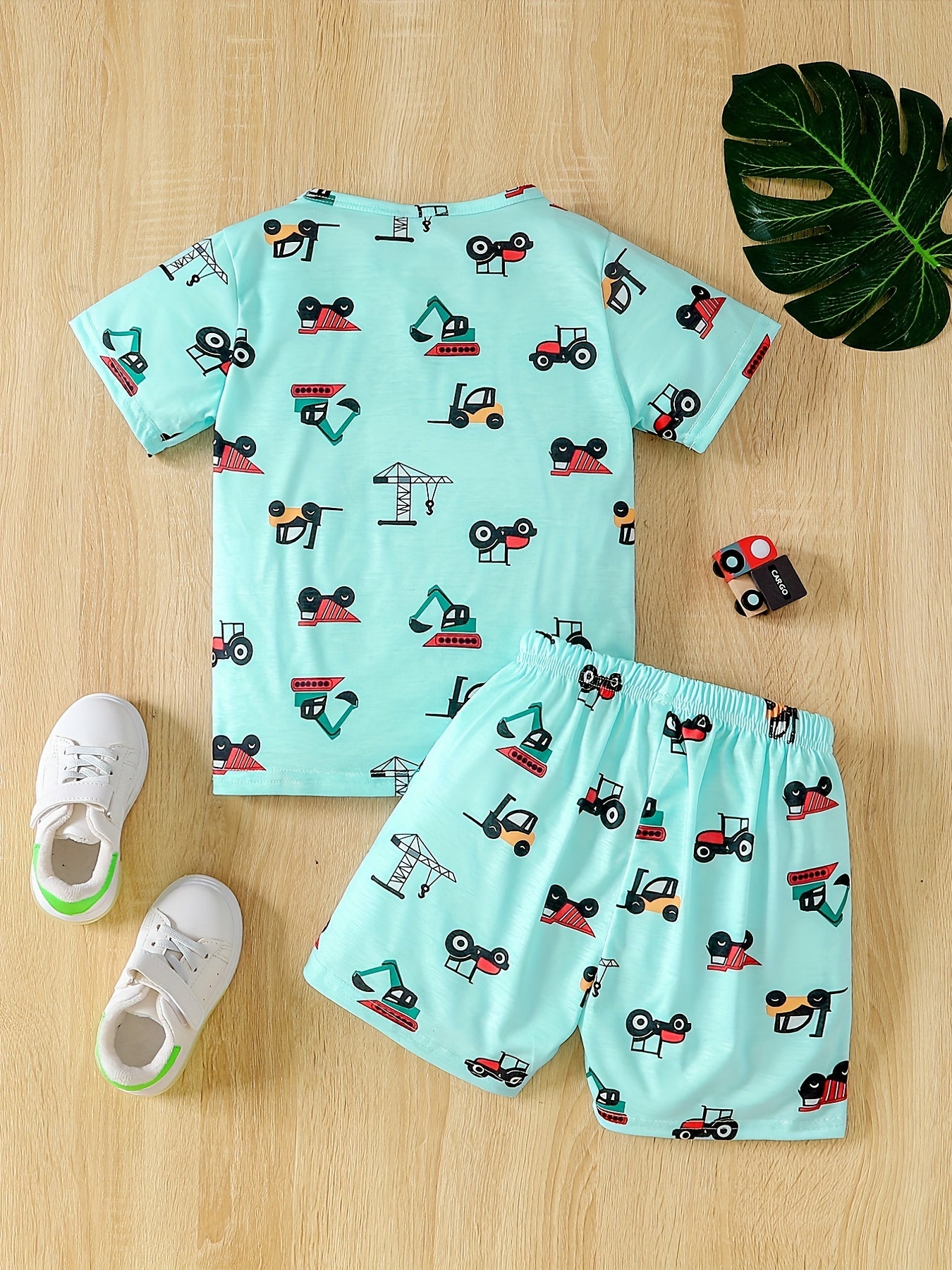 Boys Cartoon Engineering Cars T-shirt & Shorts Set