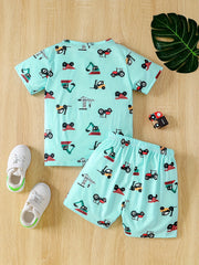 Boys Cartoon Engineering Cars T-shirt & Shorts Set
