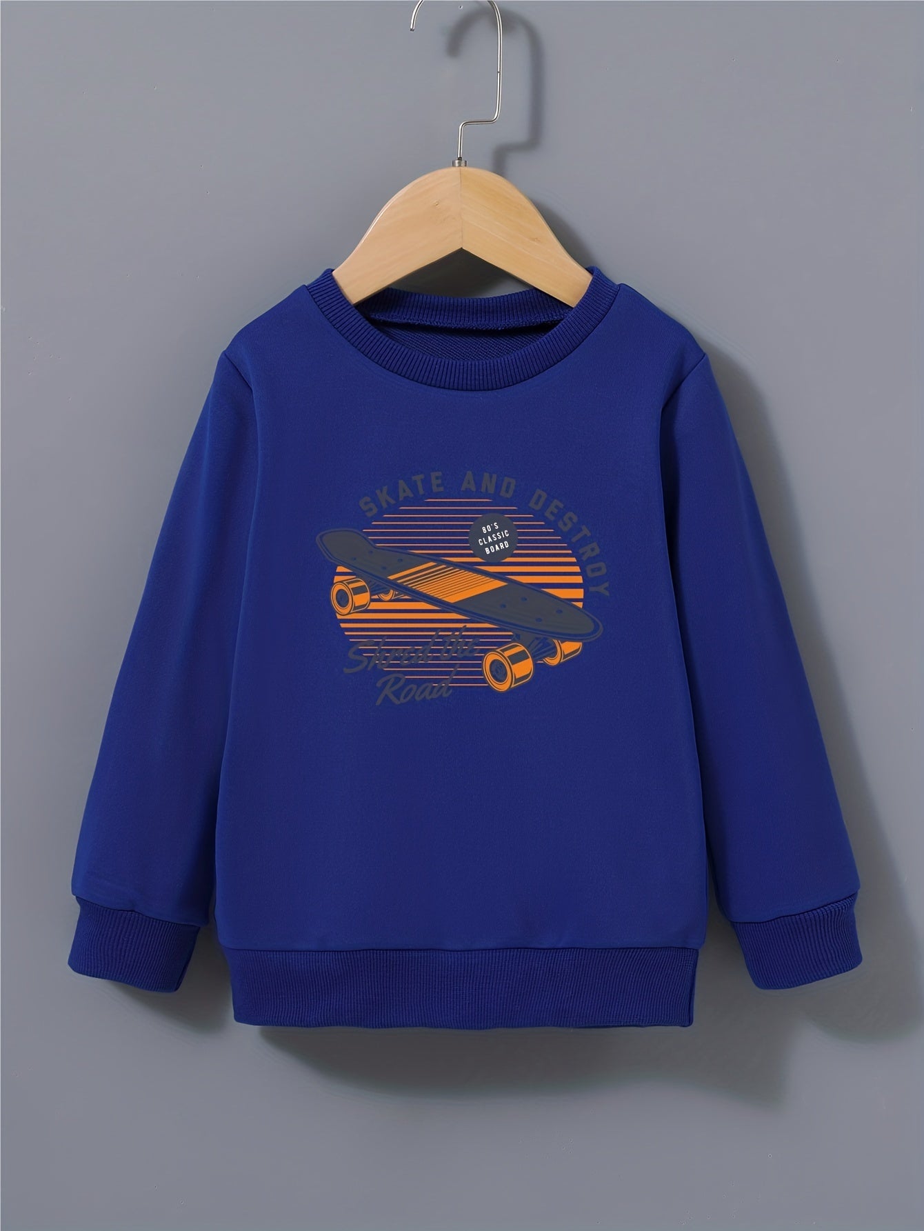 Cartoon Skateboard Letter Print Kid's Sweatshirt Long Sleeve Top
