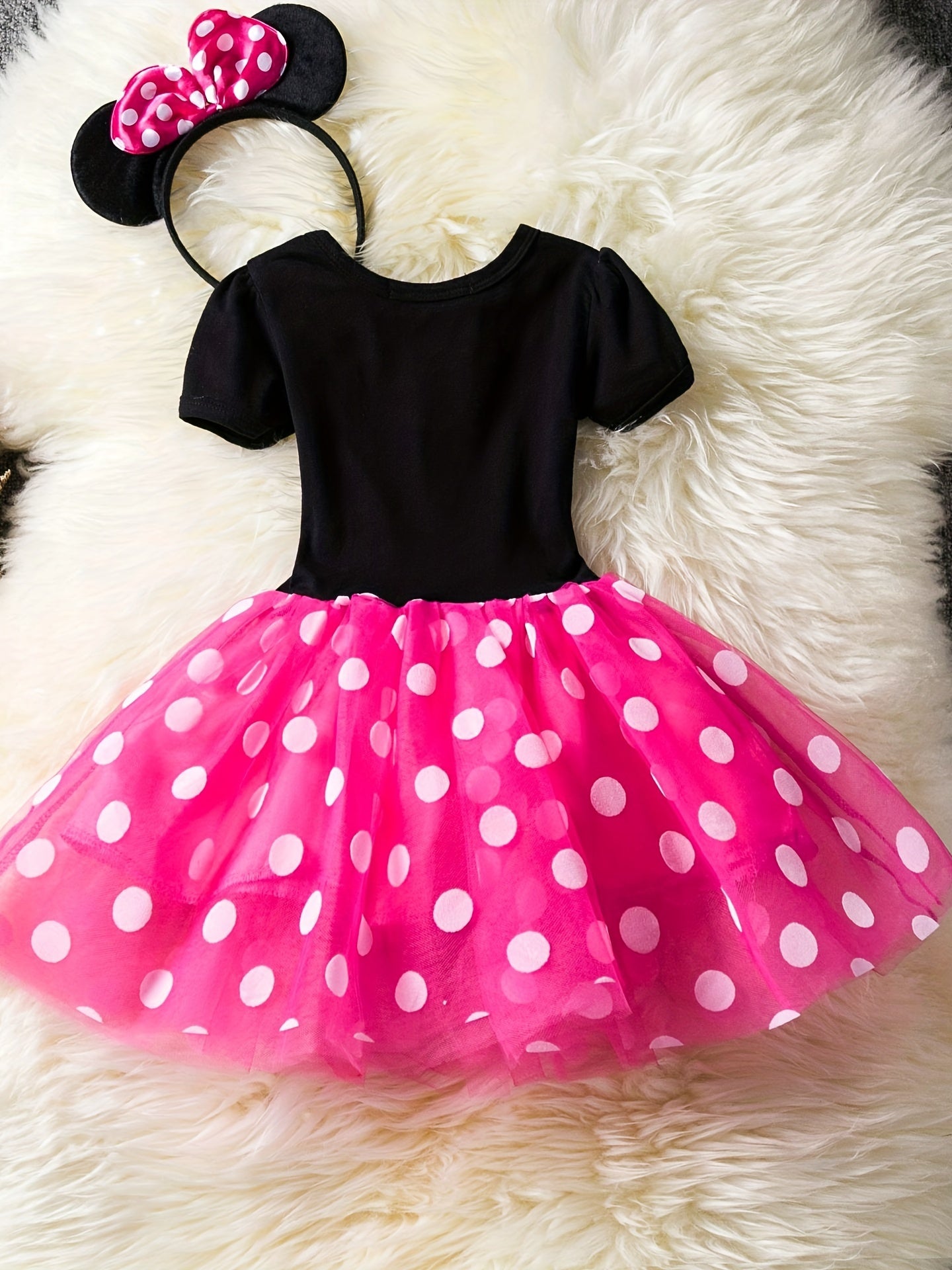 Polka Dot Princess Skirt with Bow Dress and Headwear