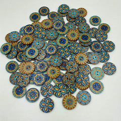 100pcs Wooden Sewing Buttons Flower Painting Round 2 Hole Bohemian Buttons