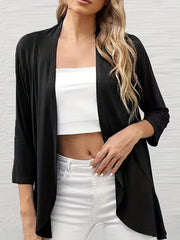 Casual 2pc Set Open Front 3/4 Sleeve Cardigan & Crop Tube Top