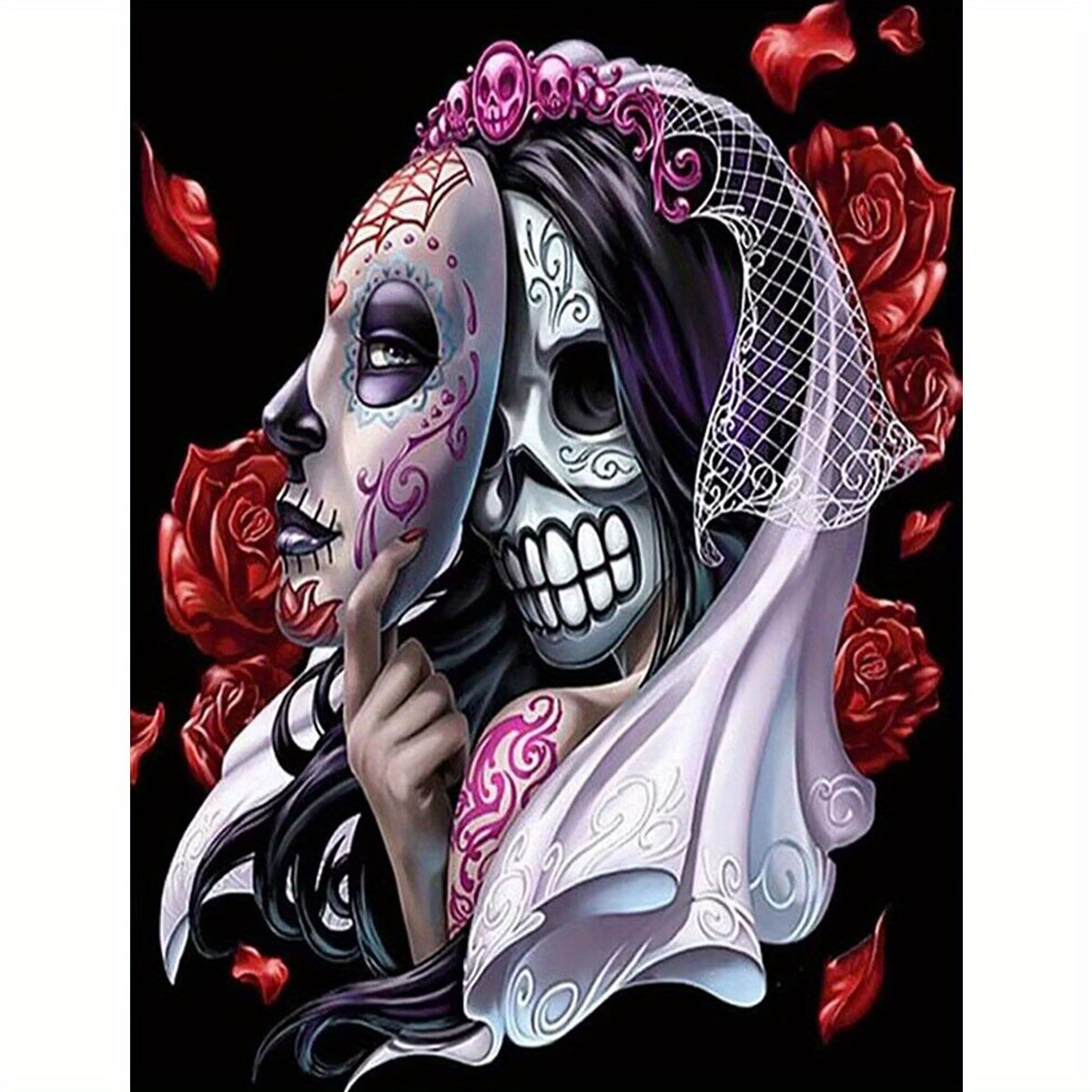 5D DIY Halloween Skull Woman Diamond Art Rhinestone Wall Decor