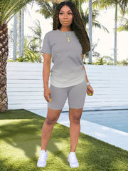 Tie Dye Print 2 Piece Set Crew Neck Short Sleeve Tops & Biker Shorts