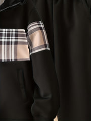 Boys Plaid Hooded Jacket & Patchwork Sweatpants Set
