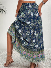 Floral Print Drawstring Waist Skirt Boho Skirt For Spring & Summer