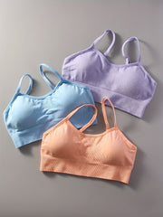 3 Solid Sports Bra Chest Pad Moisture Wicking Yoga Fitness Tank Top