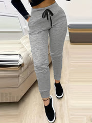 Solid Tie Front High Waisted Fitness Joggers