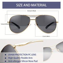 OUWEN Aviator Sunglasses Men Metal Frame UV Protection Gray Lens