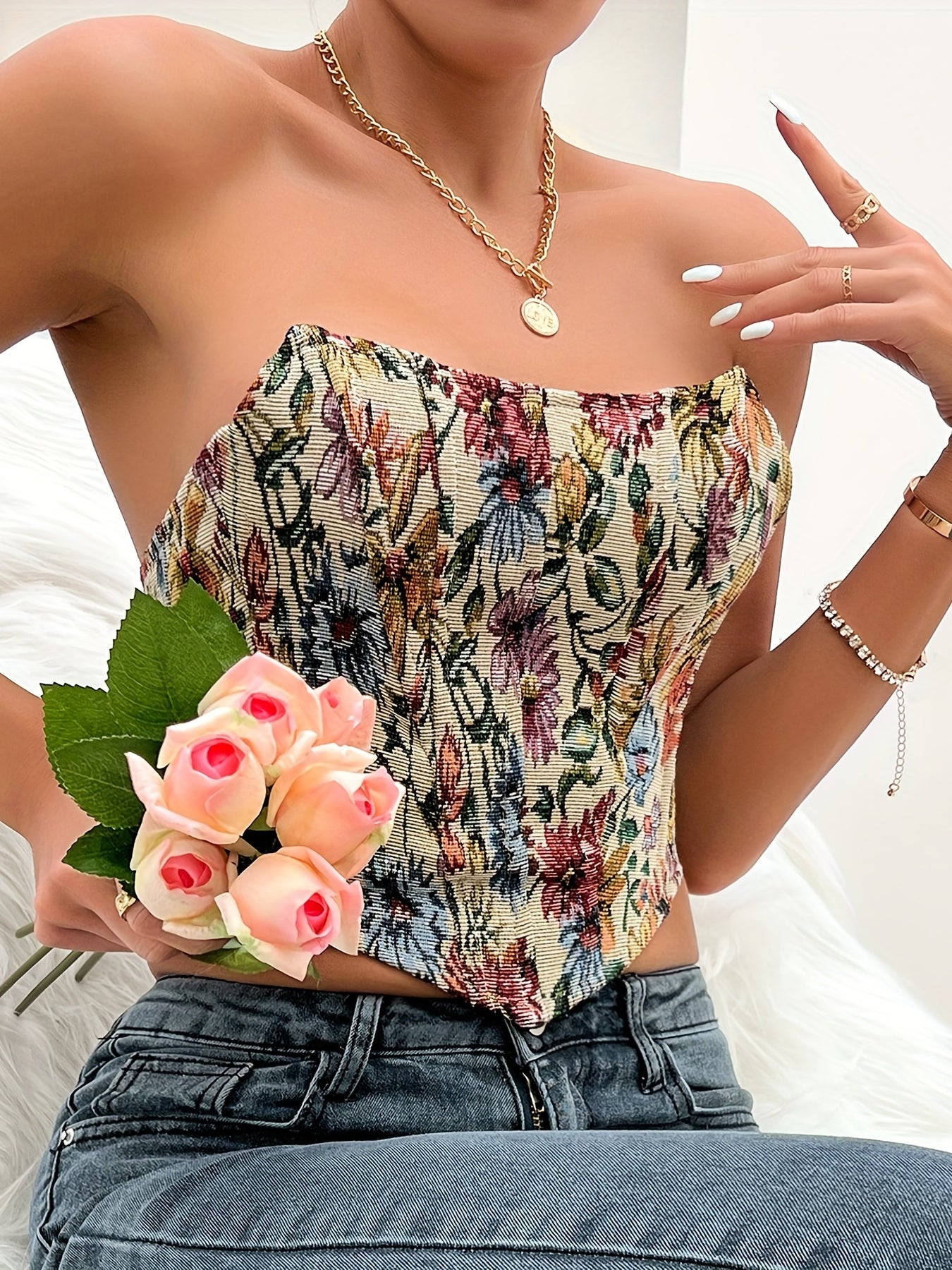 Floral Print Tie Back Tube Top Sexy Vintage Off Shoulder Sleeveless
