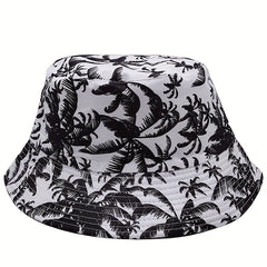 Coconut Tree Print Bucket Hat Solid Reversible Fisherman Cap