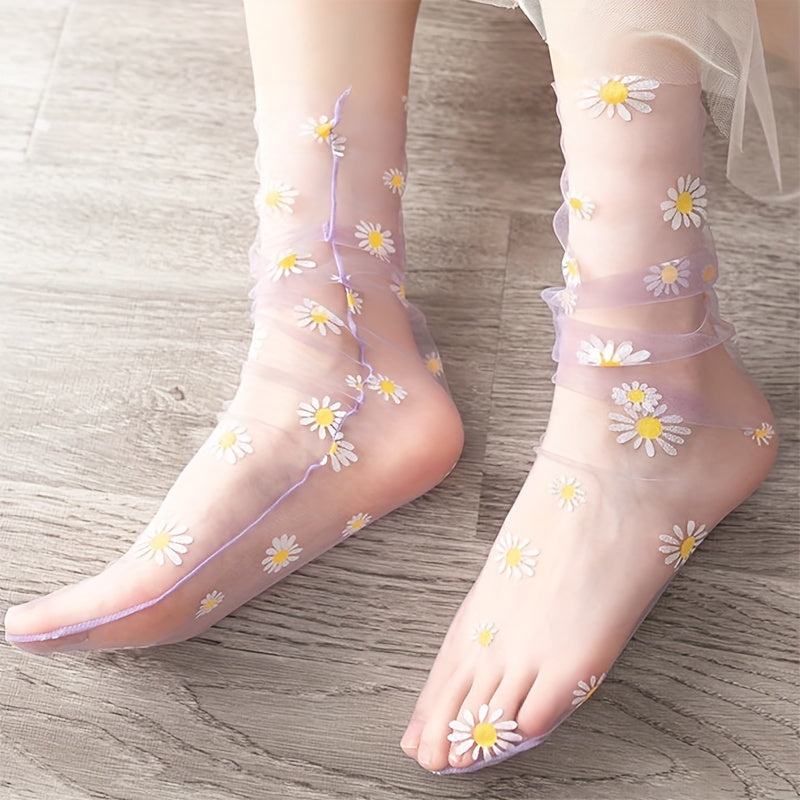 5 Pairs Floral Print Lace Socks for Women