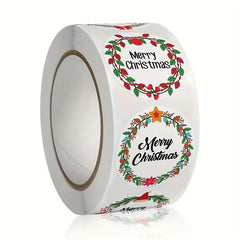 2 Rolls 1000pcs Merry Christmas Holiday Stickers - Adhesive Wreath Stickers