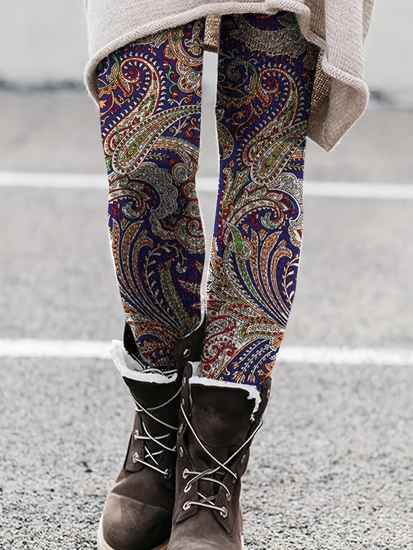 Paisley Print Skinny Leggings High Waist Casual Leggings