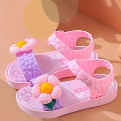 Girl's Sweet Summer Sandals with Flower Pattern