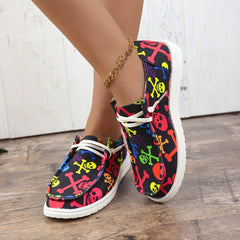 Colorful Skeleton Ghost Print Skate Shoes Lightweight Low Top Board Shoes