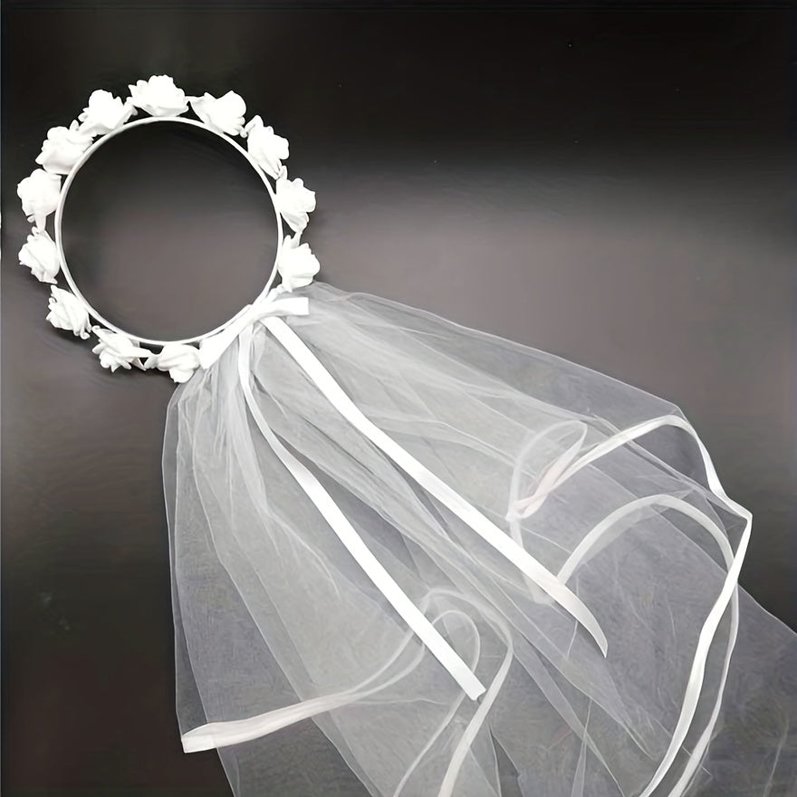 Rose Headband Long Veil Hair Accessory