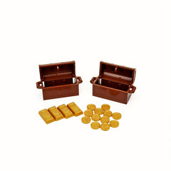 Treasure Chest Toy with Golden Coins, Bricks, Dollar Bills, Gemstones