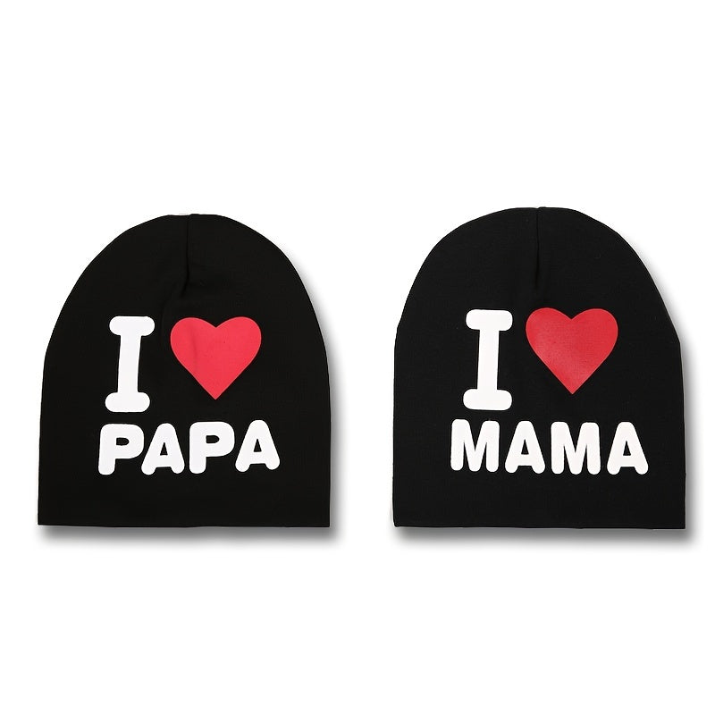 2pcs I LOVE PAPA MAMA Cotton Beanie Hat for Baby Boys and Girls