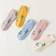10 Pairs Cartoon Frog Print Socks Comfy & Short Women's Stockings