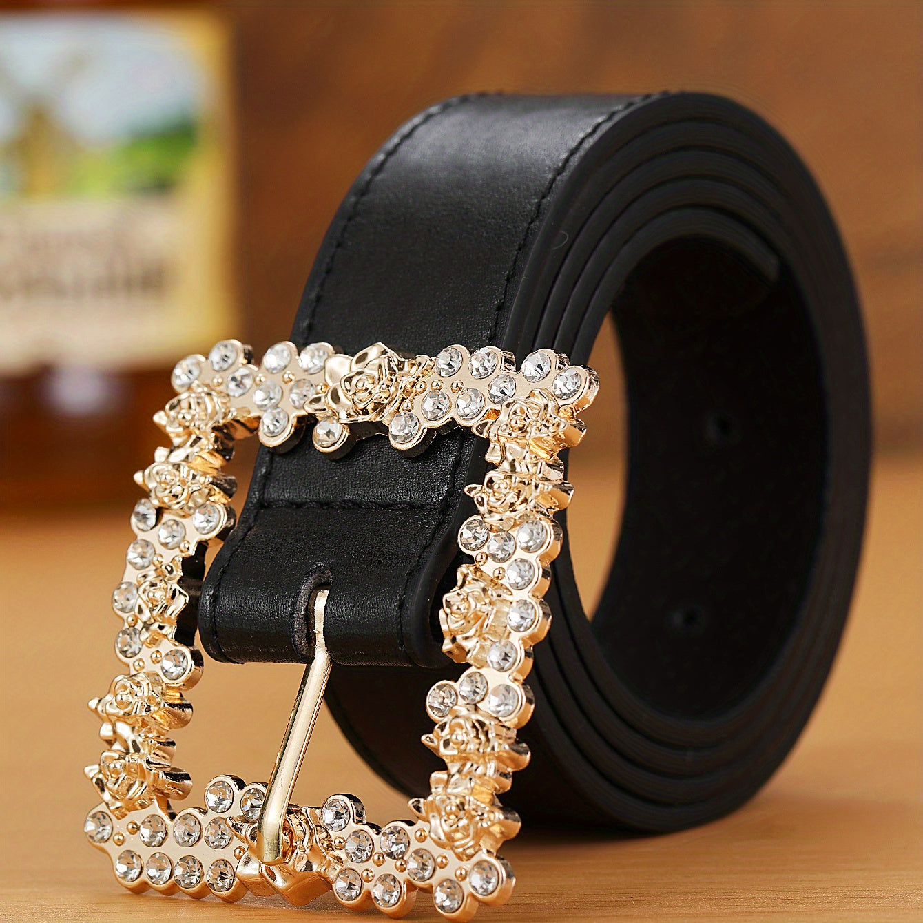Crystal Buckle Belt PU Leather Jeans Pants Belt for Women