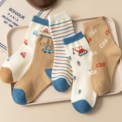 5 Pairs Girls Cartoon Car Socks Kids Students Children's Socks