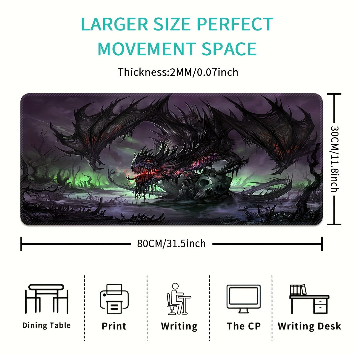 Dark Fantasy Dragon Large Gaming Mouse Pad Anti Slip Washable Rubber Mouse Pad