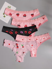 5 Pack Women's Plus Size Thongs Set Lace Pattern Contrast Stretch Medium