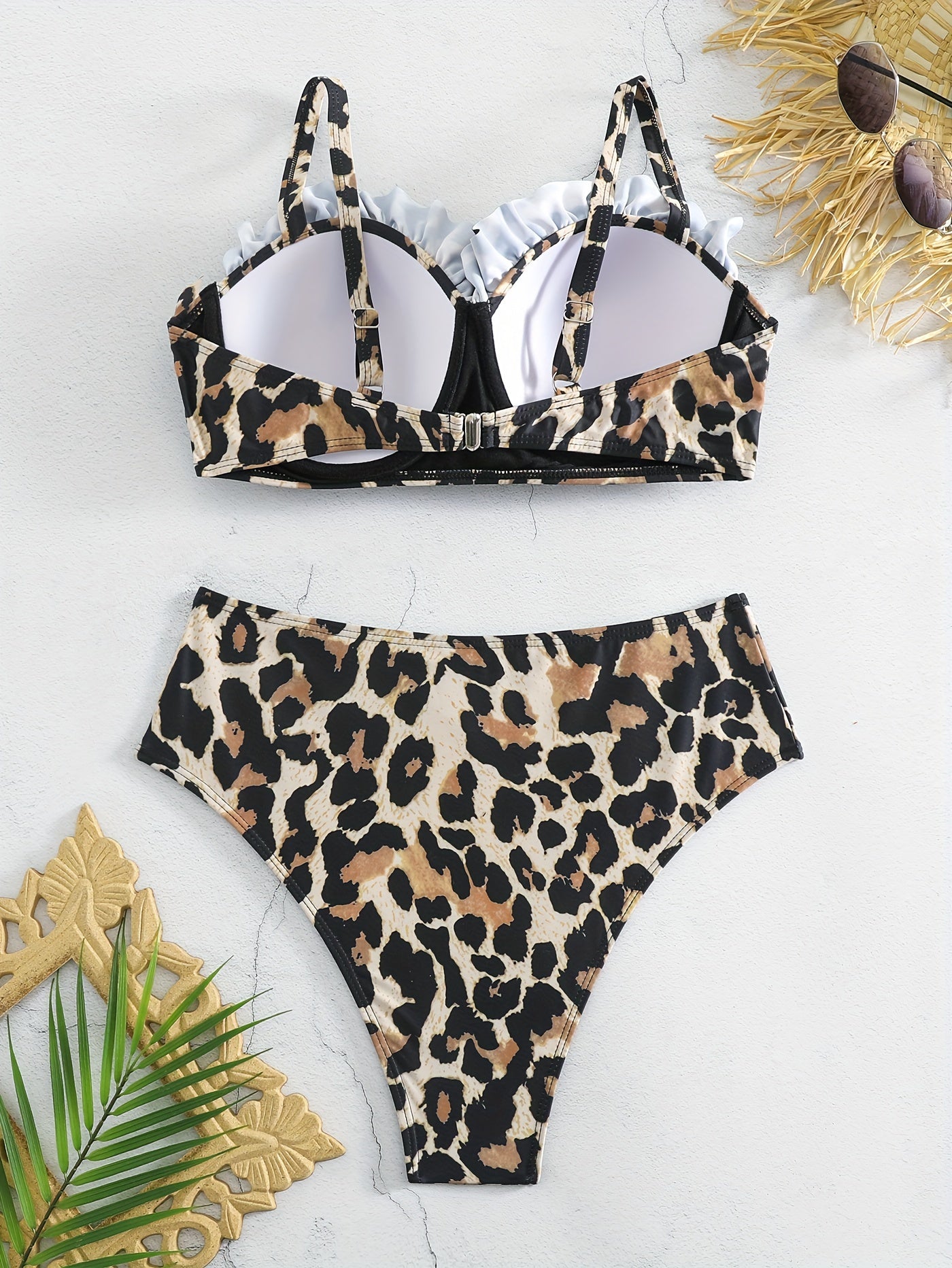 Leopard Print Ruffle Bikini Set Bra & Panty Swimsuit