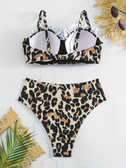Leopard Print Ruffle Bikini Set Bra & Panty Swimsuit