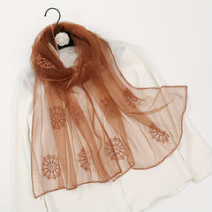 Breathable Organza Scarf Flower Embroidery Shawl Head Wrap Sunscreen