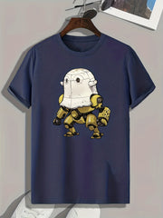 Robotic Cartoon Print Men's Graphic T-shirt - Casual Comfy Tee
