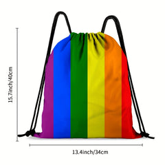 Rainbow Stripe Drawstring Backpack Waterproof Gym Bag