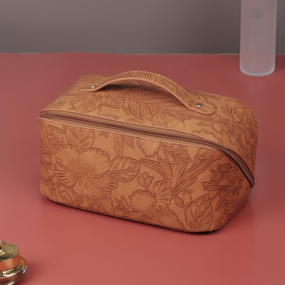 Floral Makeup Bag Embossed PU Leather Toiletry Bag