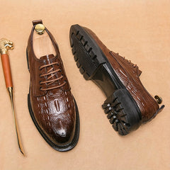 Men's Crocodile Pattern Derby Shoes Wear resistant Non Slip Formal Shoes