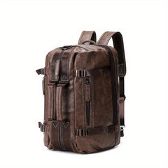 Men's Large Capacity PU Leather Backpack Crossbody Travel Business Bag