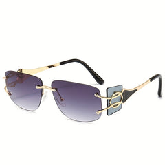 Men's Square Lens Retro Rimless Sunglasses with Metal Hinge