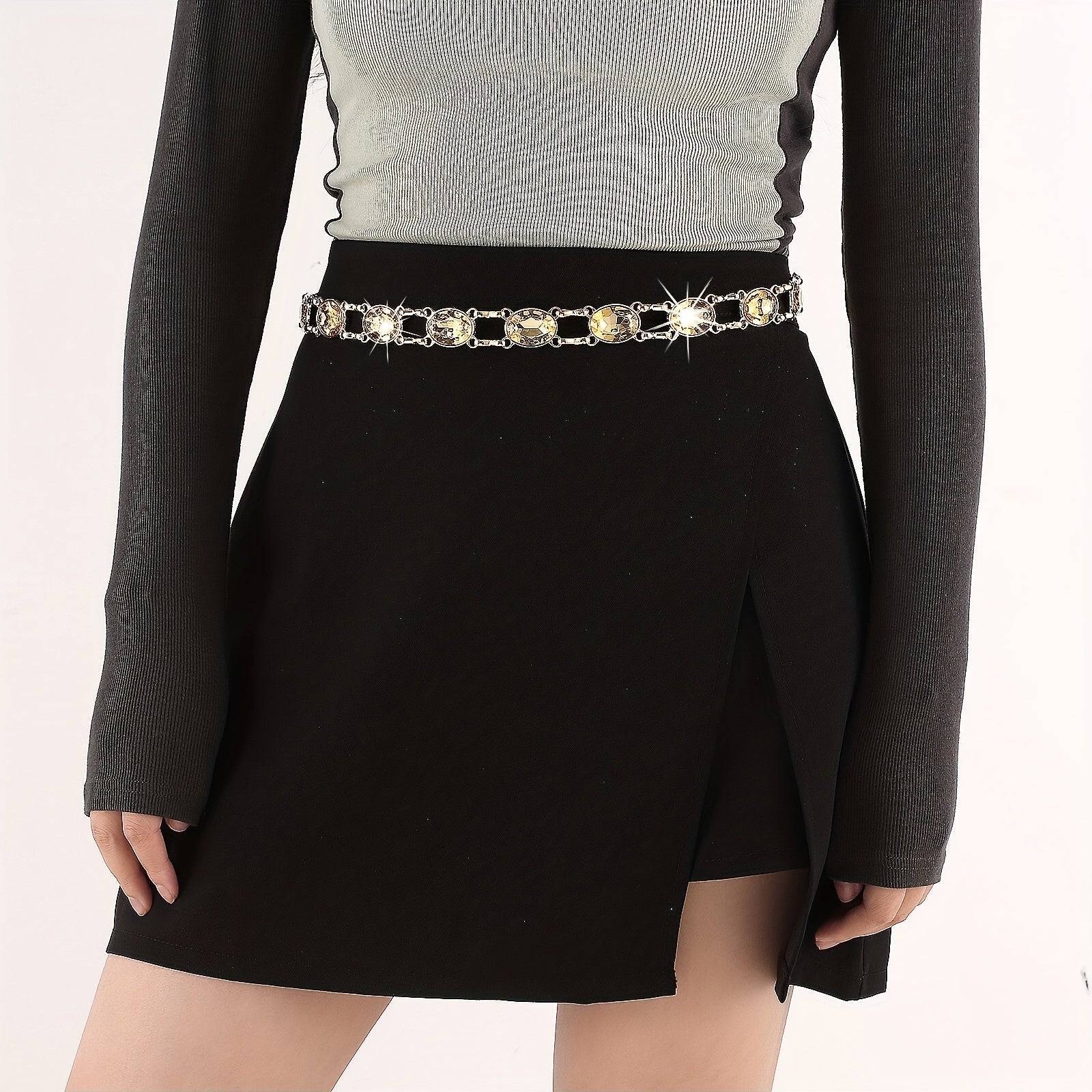 Crystal Decor Waist Chain Western Hollow Out Metal Belly Chain