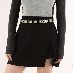 Crystal Decor Waist Chain Western Hollow Out Metal Belly Chain