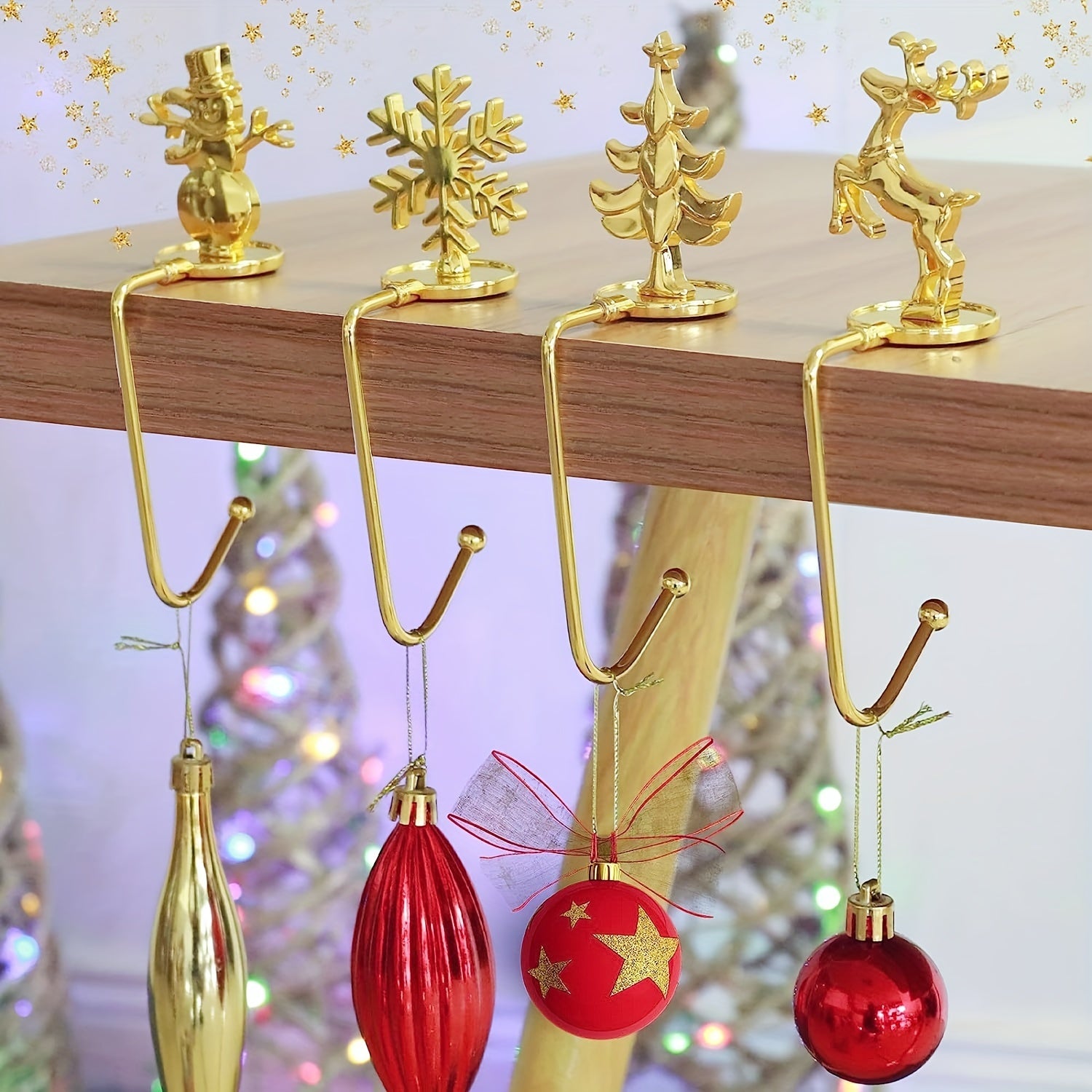 Golden Christmas Fireplace Socks Hook Snowflake Home Decor Safety Clip