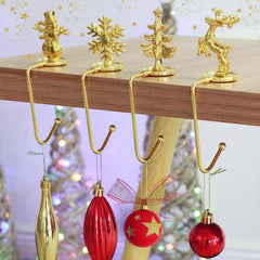 Golden Christmas Fireplace Socks Hook Snowflake Home Decor Safety Clip